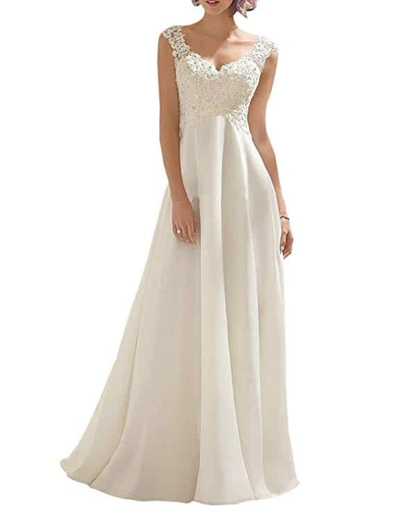 Abaowedding Wedding Dress Lace Double V-neck Sleeveless