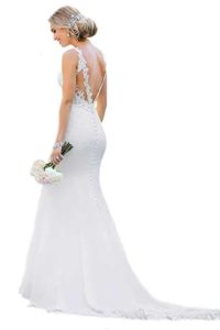 WeddingDazzle Backless Lace Appliques Mermaid Wedding Dress 3