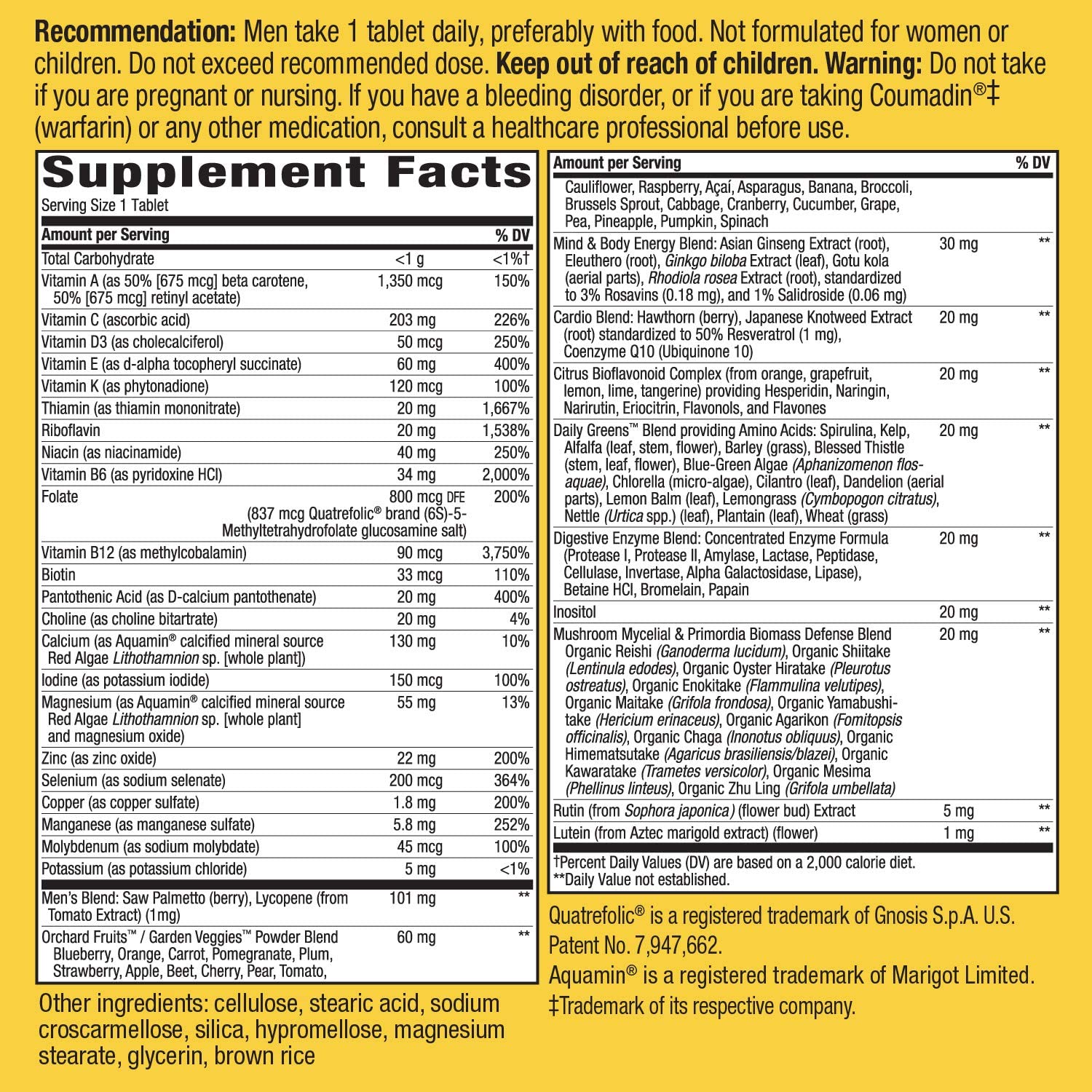 Nature’s Way Alive Once Daily Men’s 50+ supplements facts