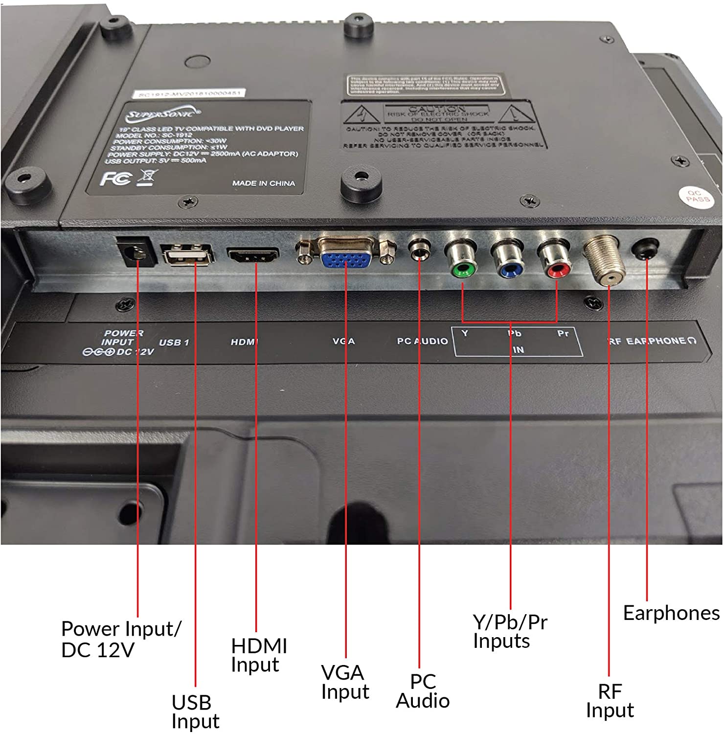 SuperSonic 24” SC-2412 LED HDTV ports
