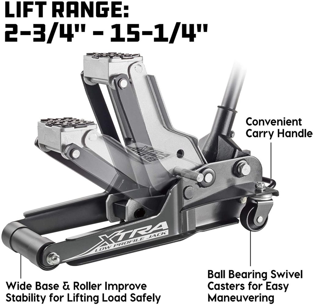 Powerbuilt 620479E Xtra Low Profile Floor Jack lift range