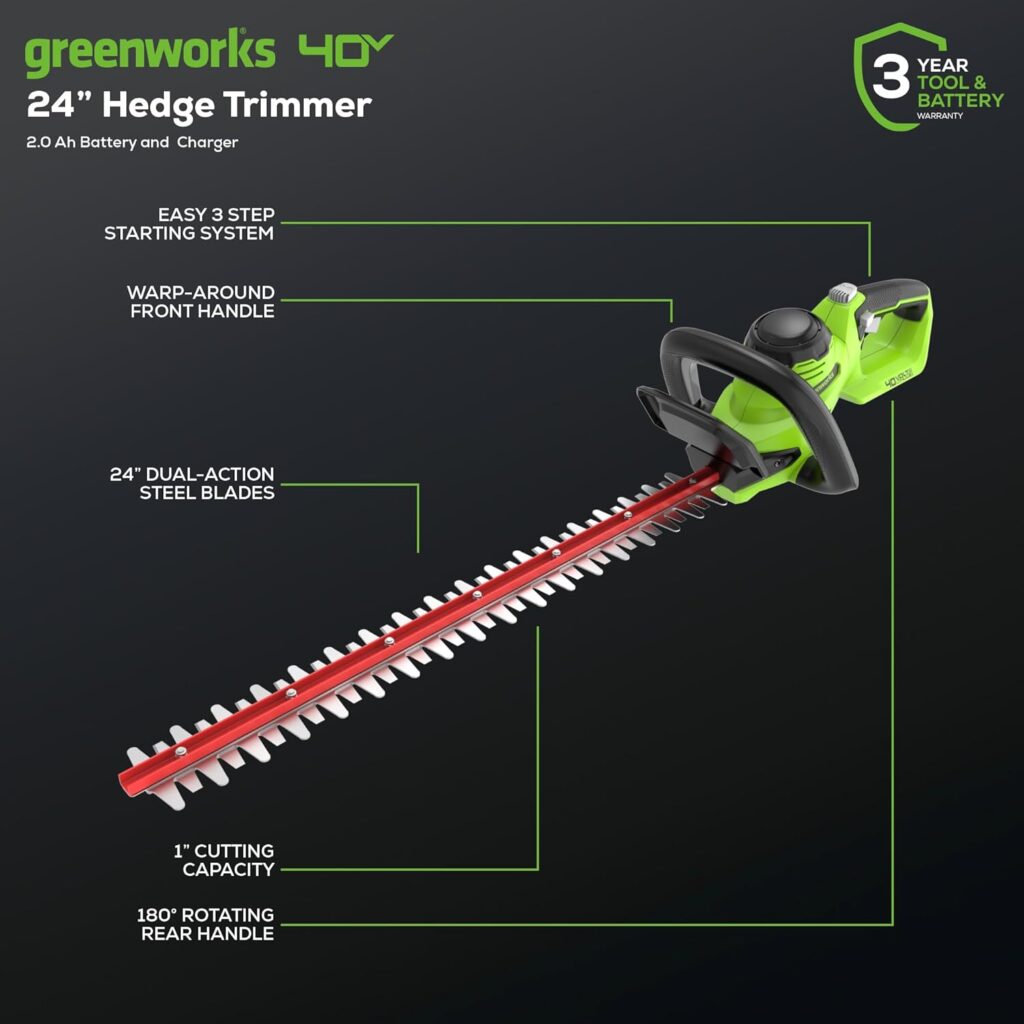 Greenworks 40V 24-Inch Cordless Hedge Trimmer
