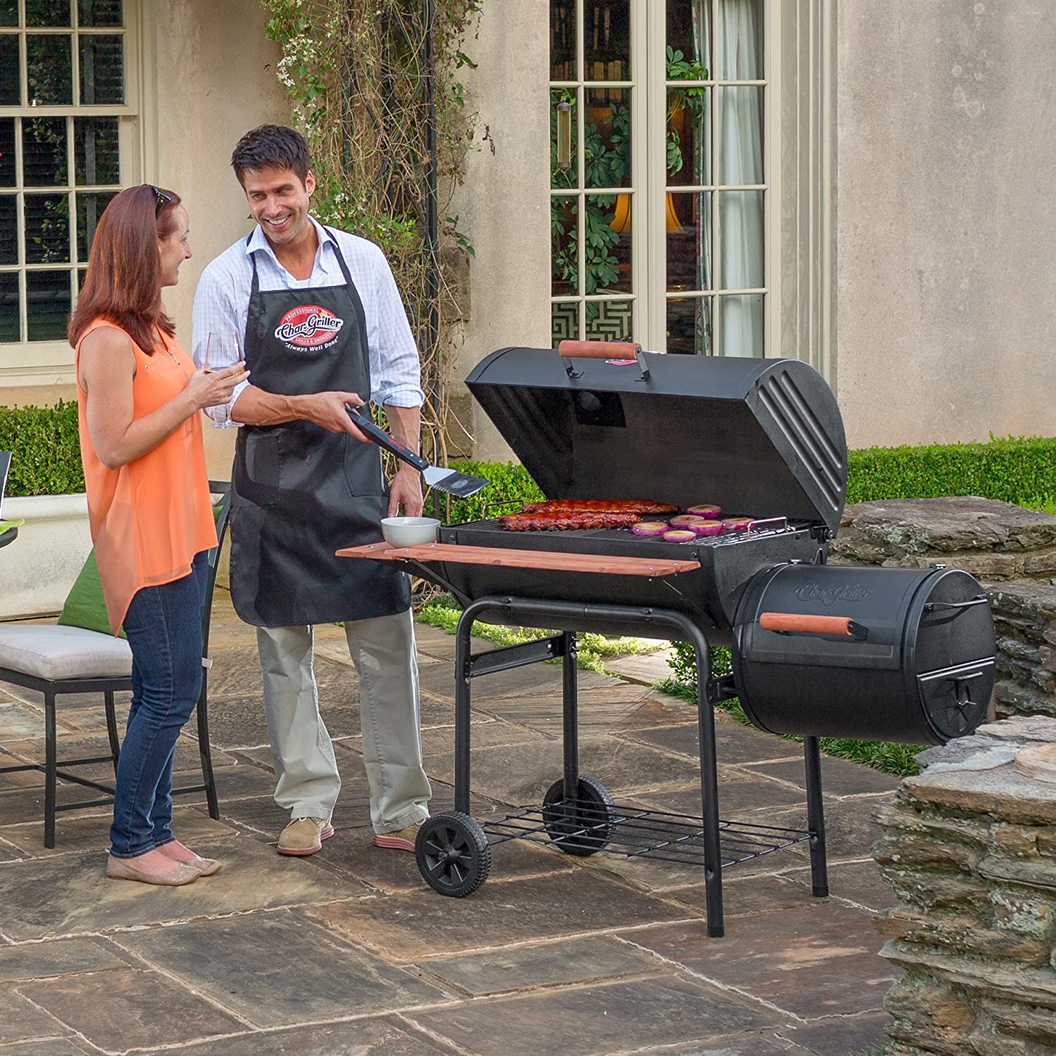 Char-Griller E1224 Smokin Pro Charcoal Grill in use