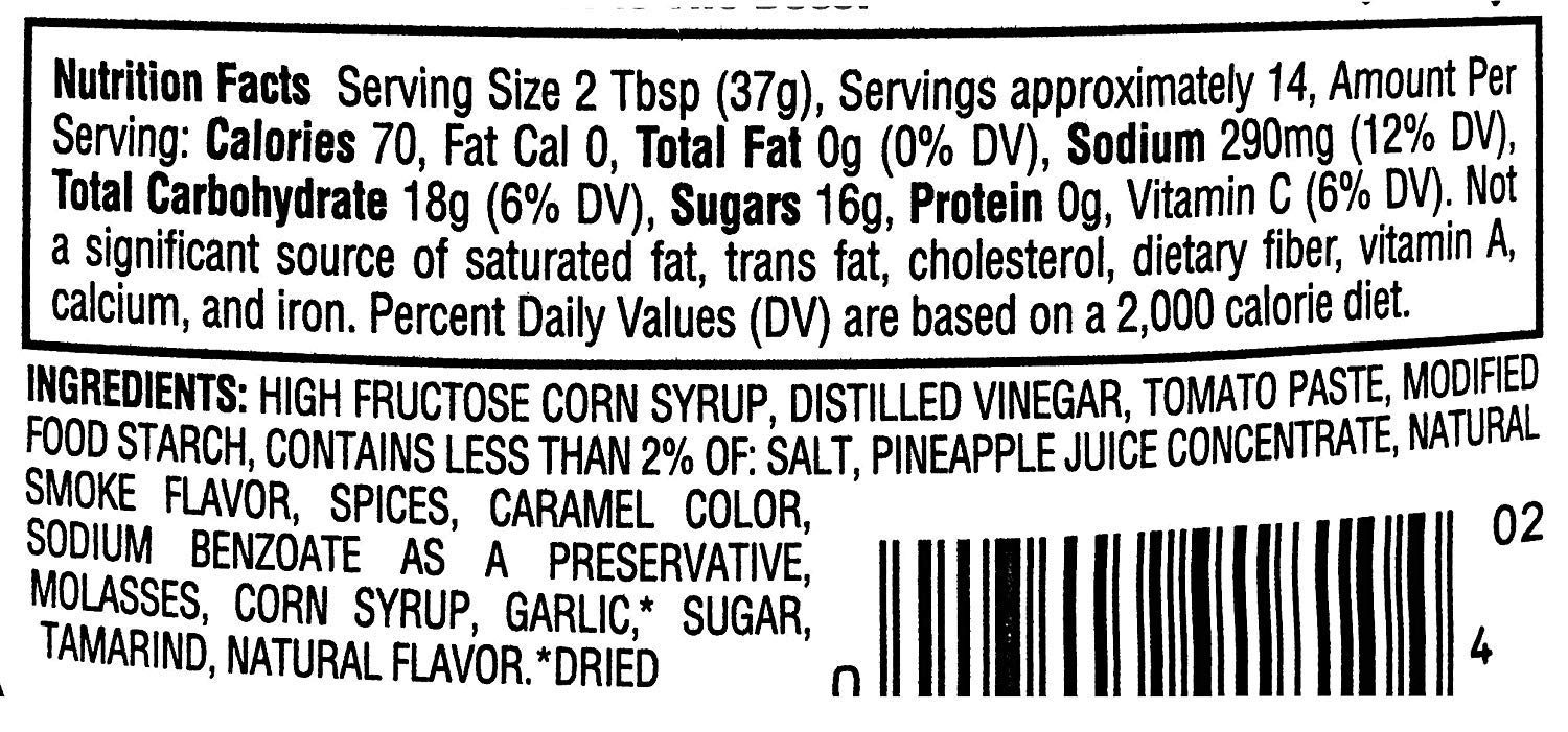 Sweet Baby Ray’s Barbecue Sauce nutrition facts