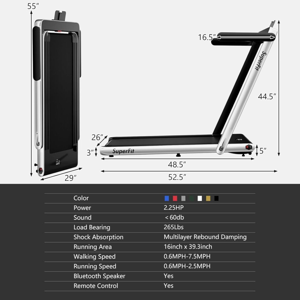 GoPlus 2-in-1 Folding Treadmill dimensions