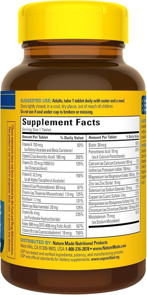 Nature Made Multi for Him Tablets supplements facts