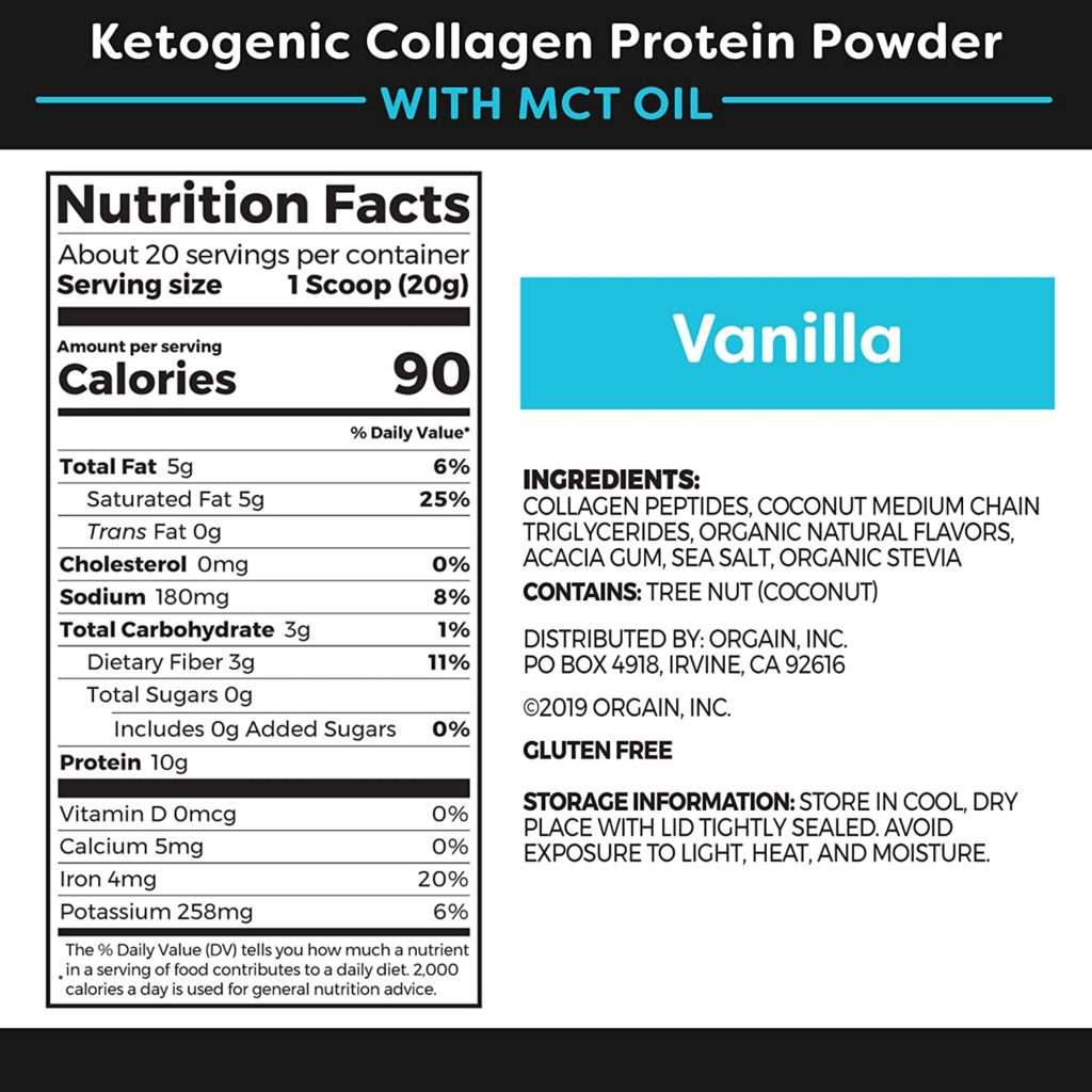 Orgain Keto Collagen Protein Powder nutrition