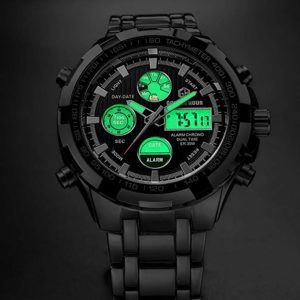 Tamlee Luxury Steel Analog Digital Watch light