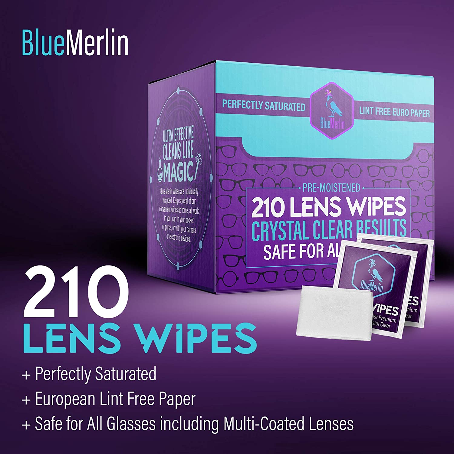 Blue Merlin Wipes Eyeglass Cleaner