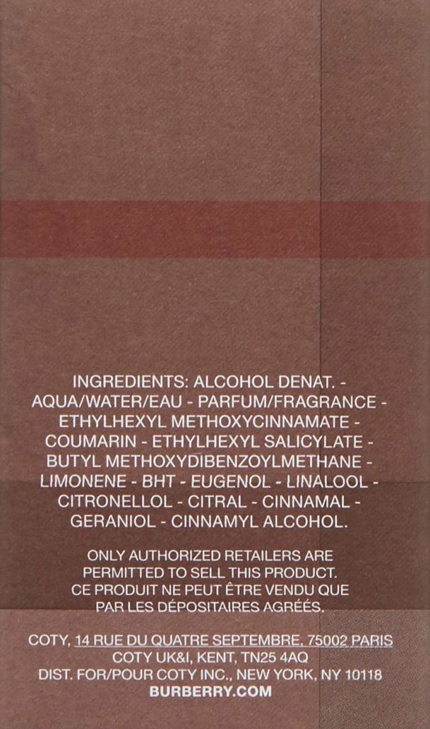 Burberry London ingredients