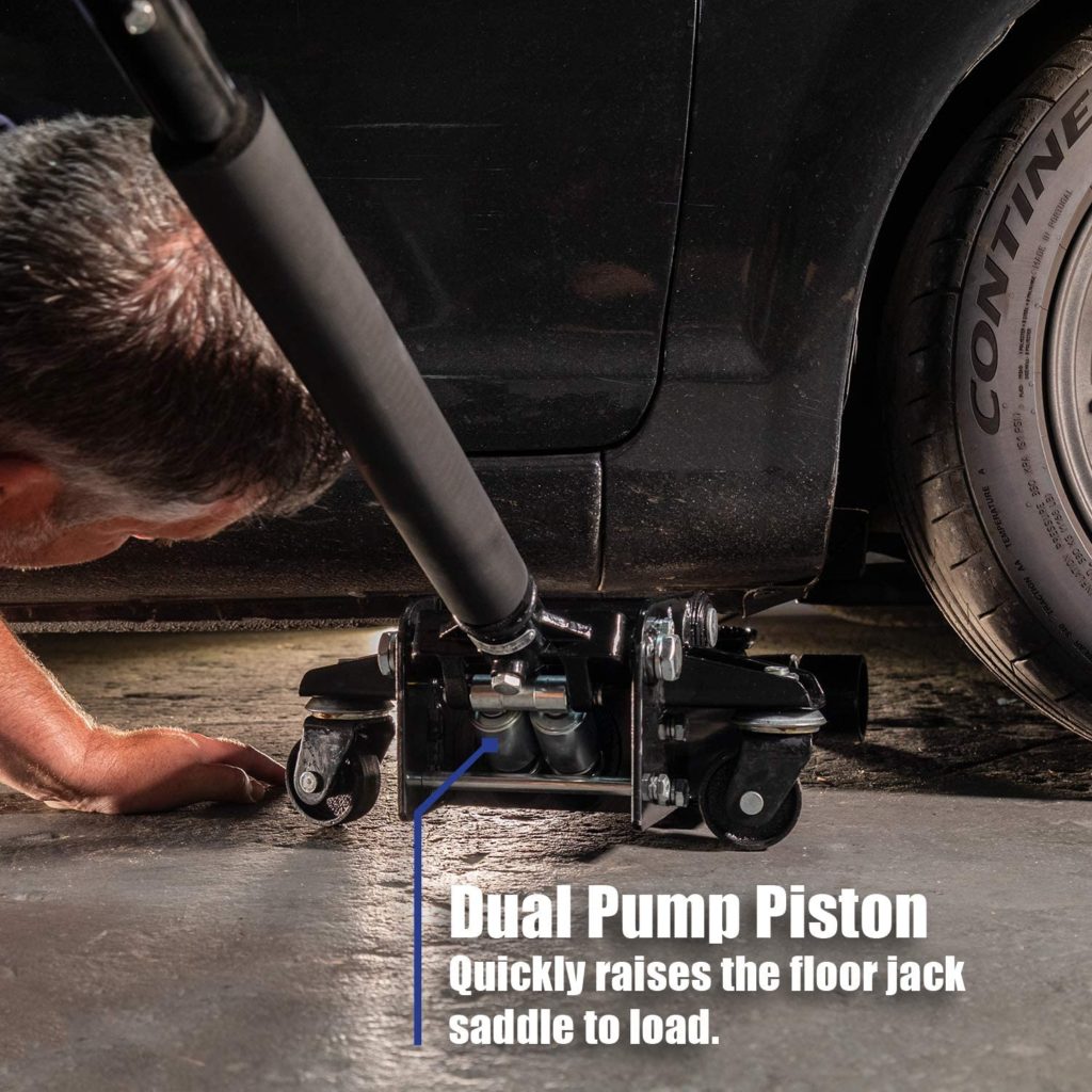 Arcan Low-Profile Quick Rise Steel Floor Jack dual pump piston