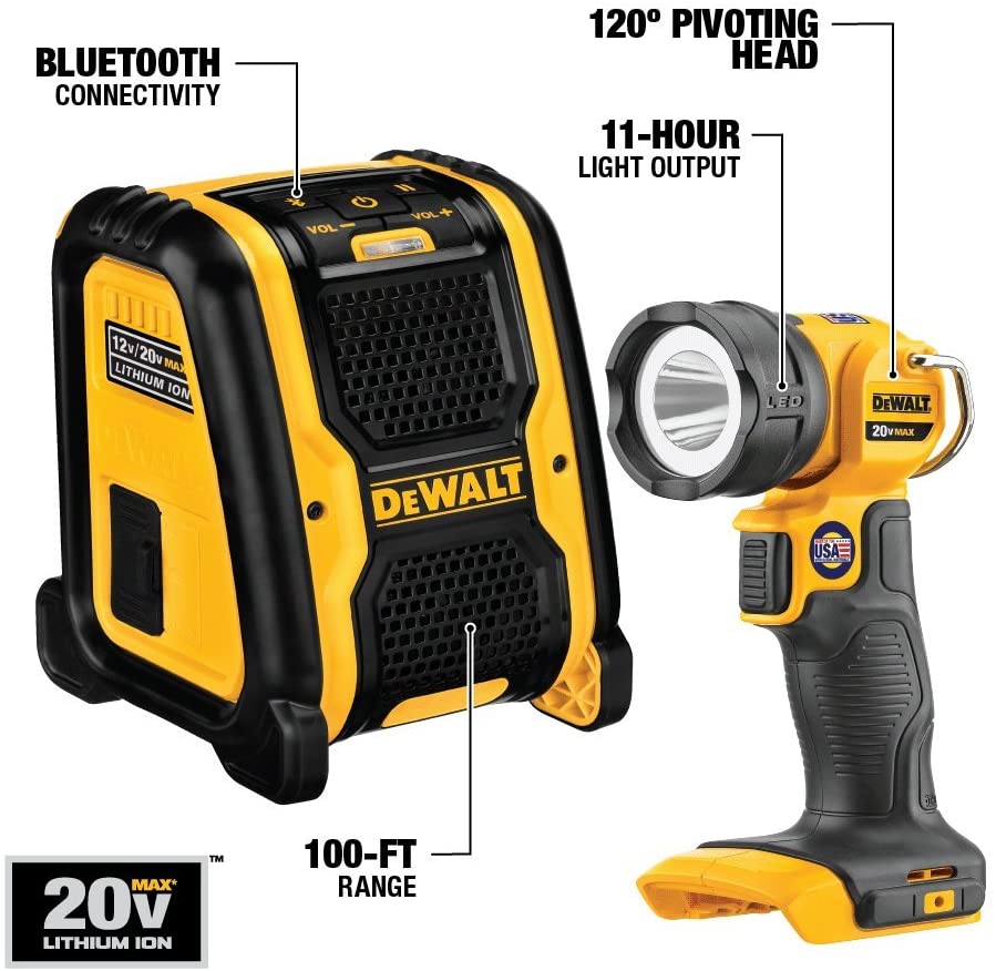 Dewalt 20V Max battery pack and light