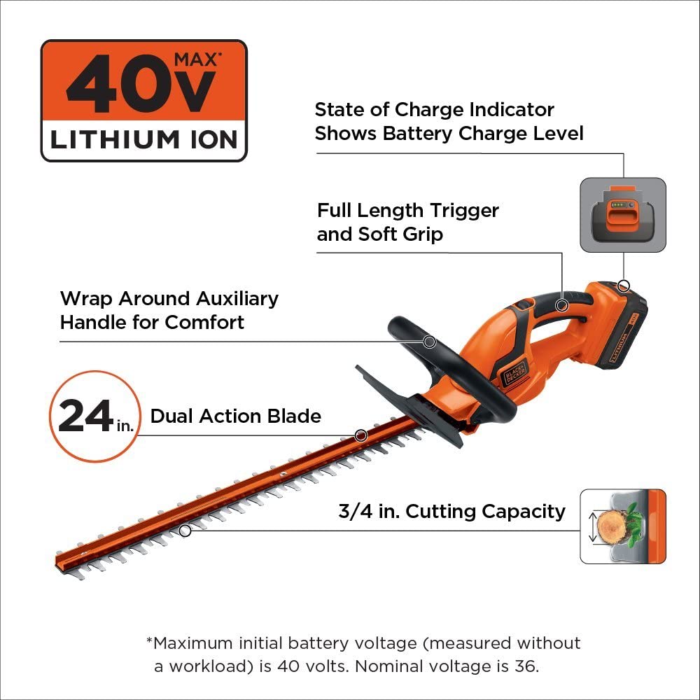 Black+Decker 36V Cordless Hedge Trimmer info