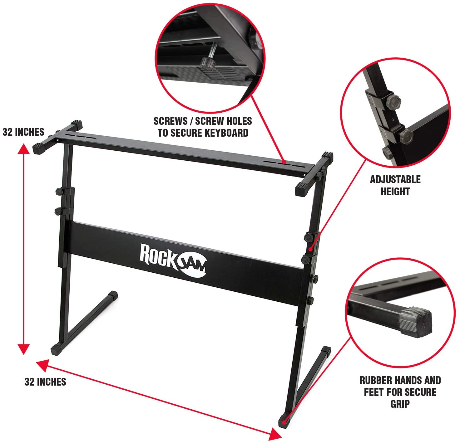 RockJam 61-Key Electronic stand and its specifications