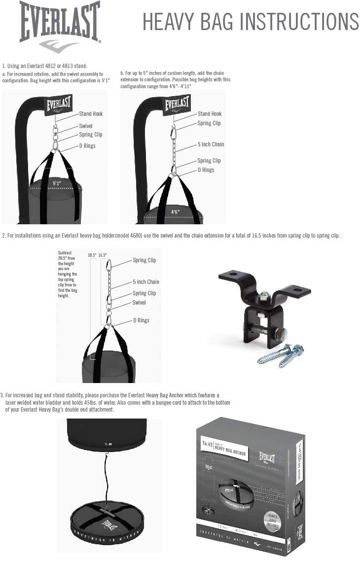 Everlast 70-Pound MMA Heavy Bag Kit specs