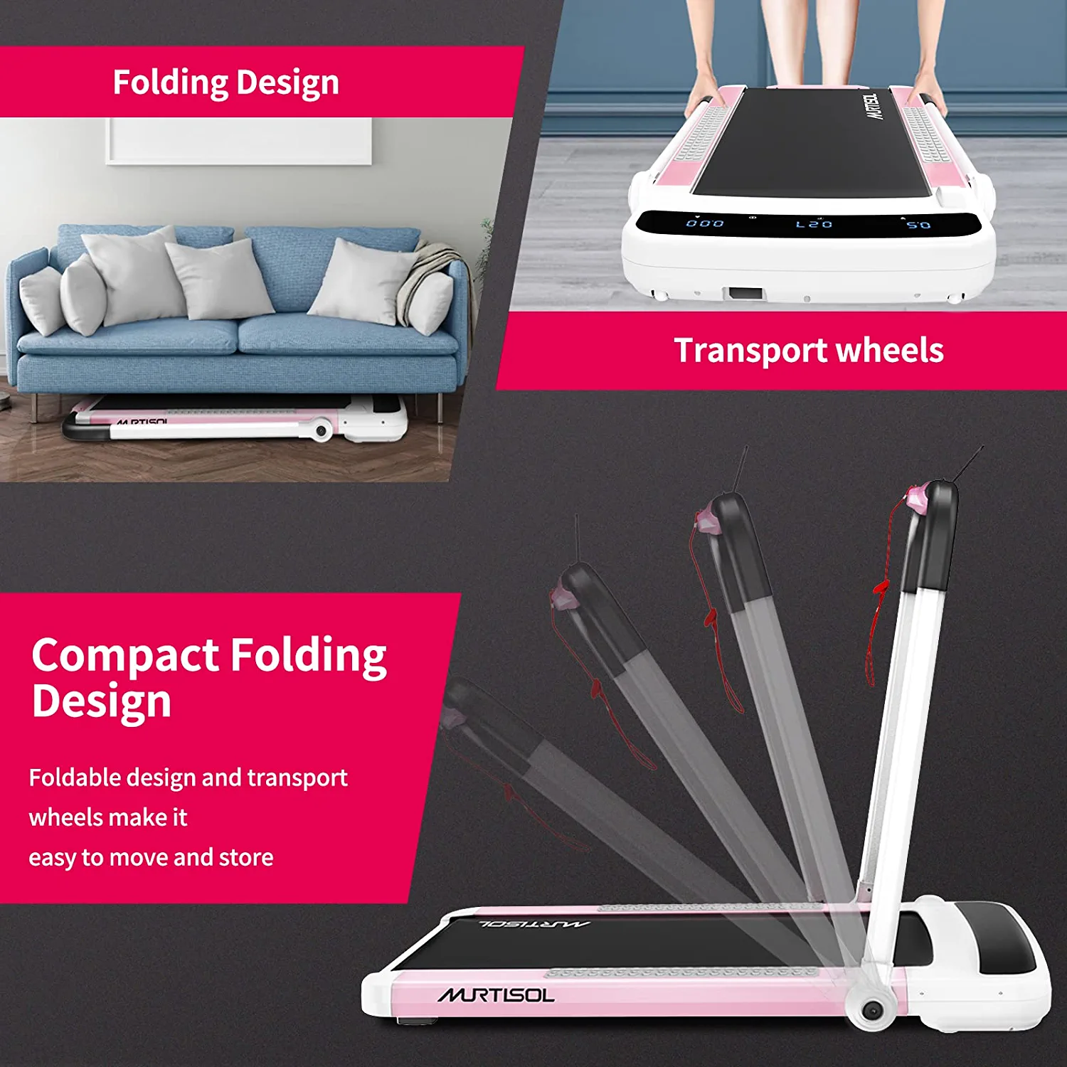 Murtisol 2-in-1 Folding Treadmill storage