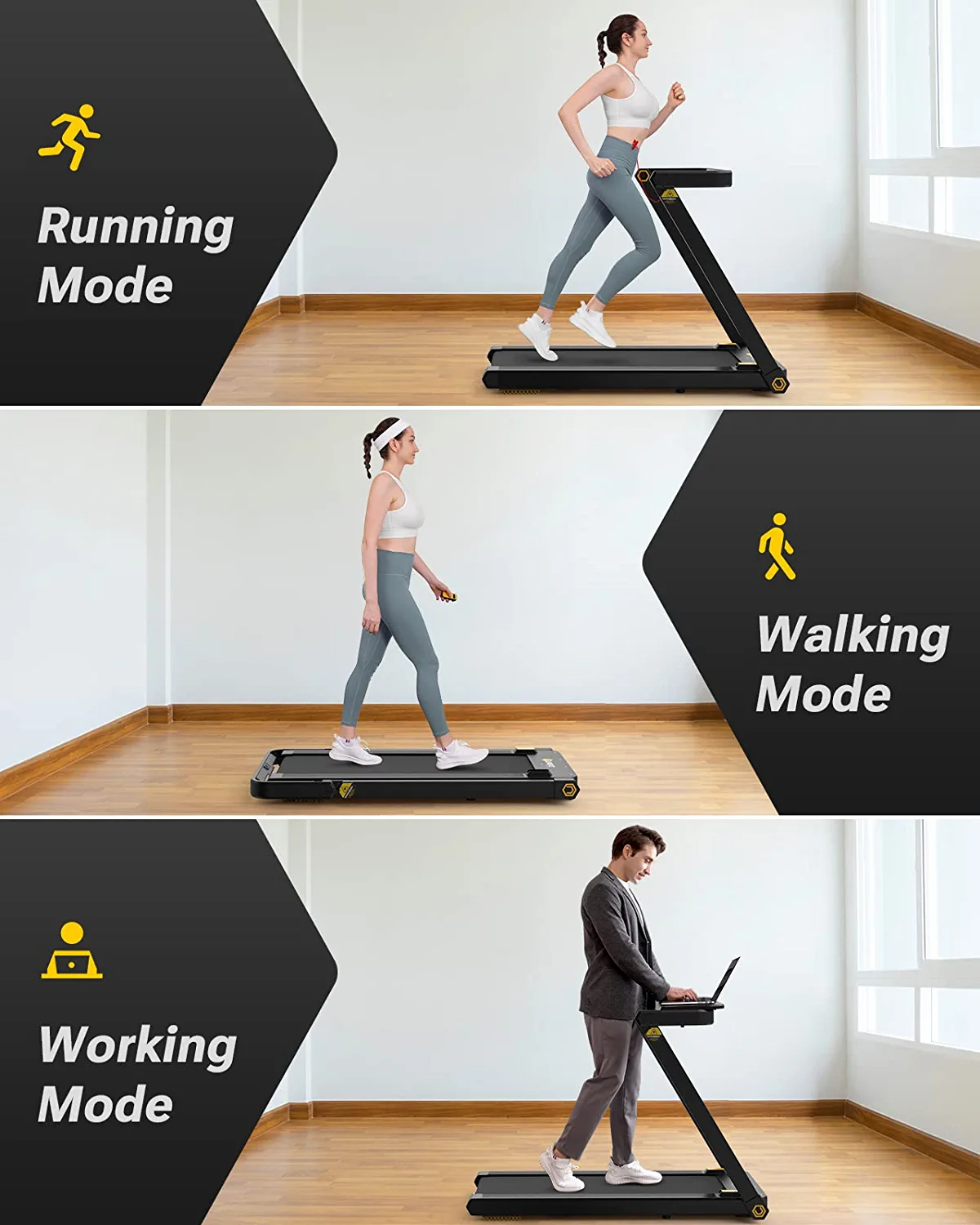 UREVO 3-in-1 Foldable Treadmill with Removable Desk modes