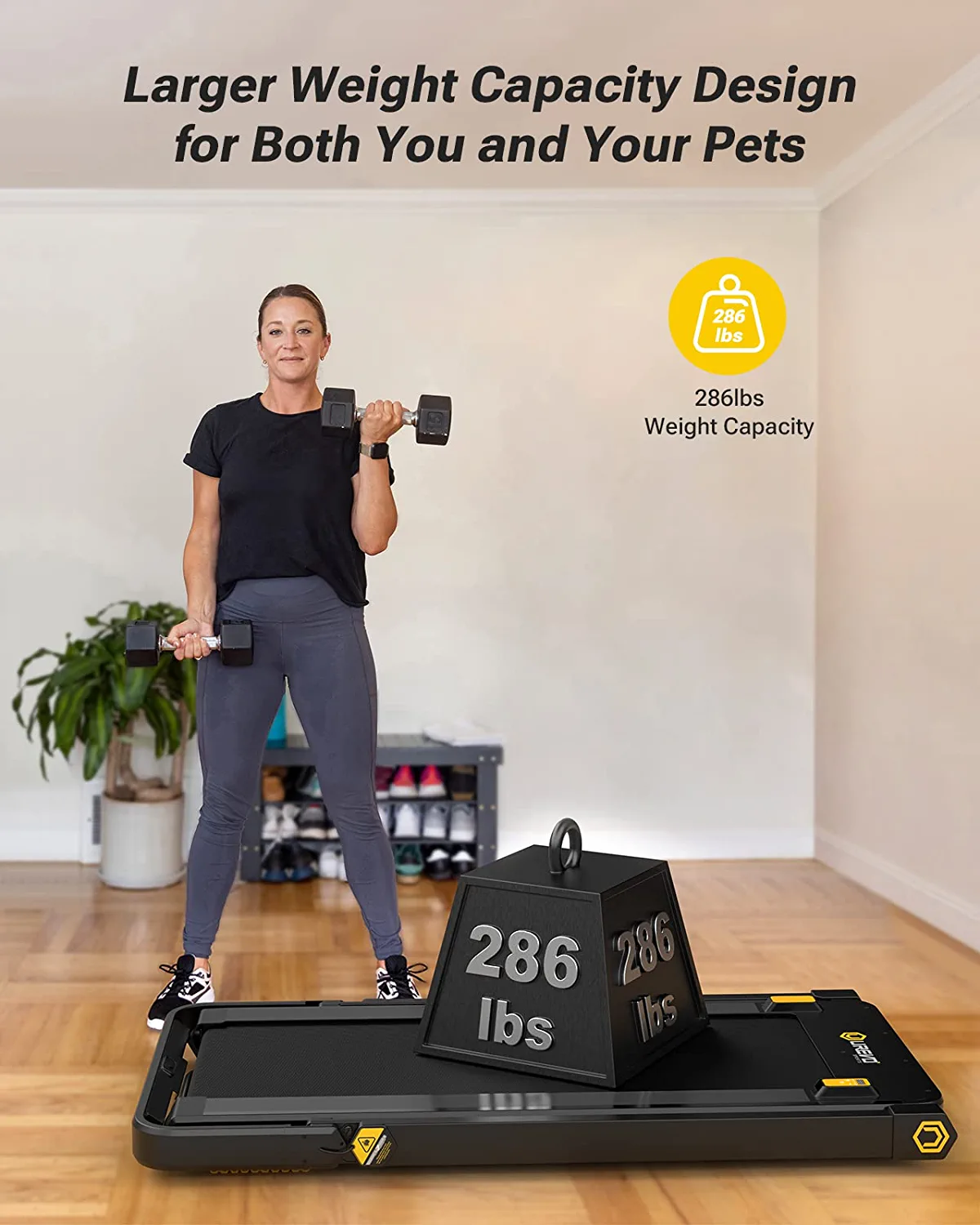 UREVO 3-in-1 Foldable Treadmill with Removable Desk weight capacity