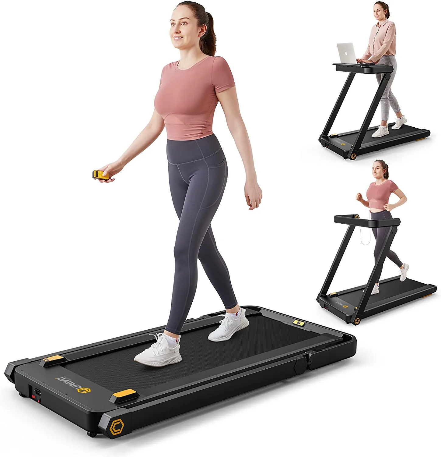 UREVO 3-in-1 Foldable Treadmill with Removable Desk