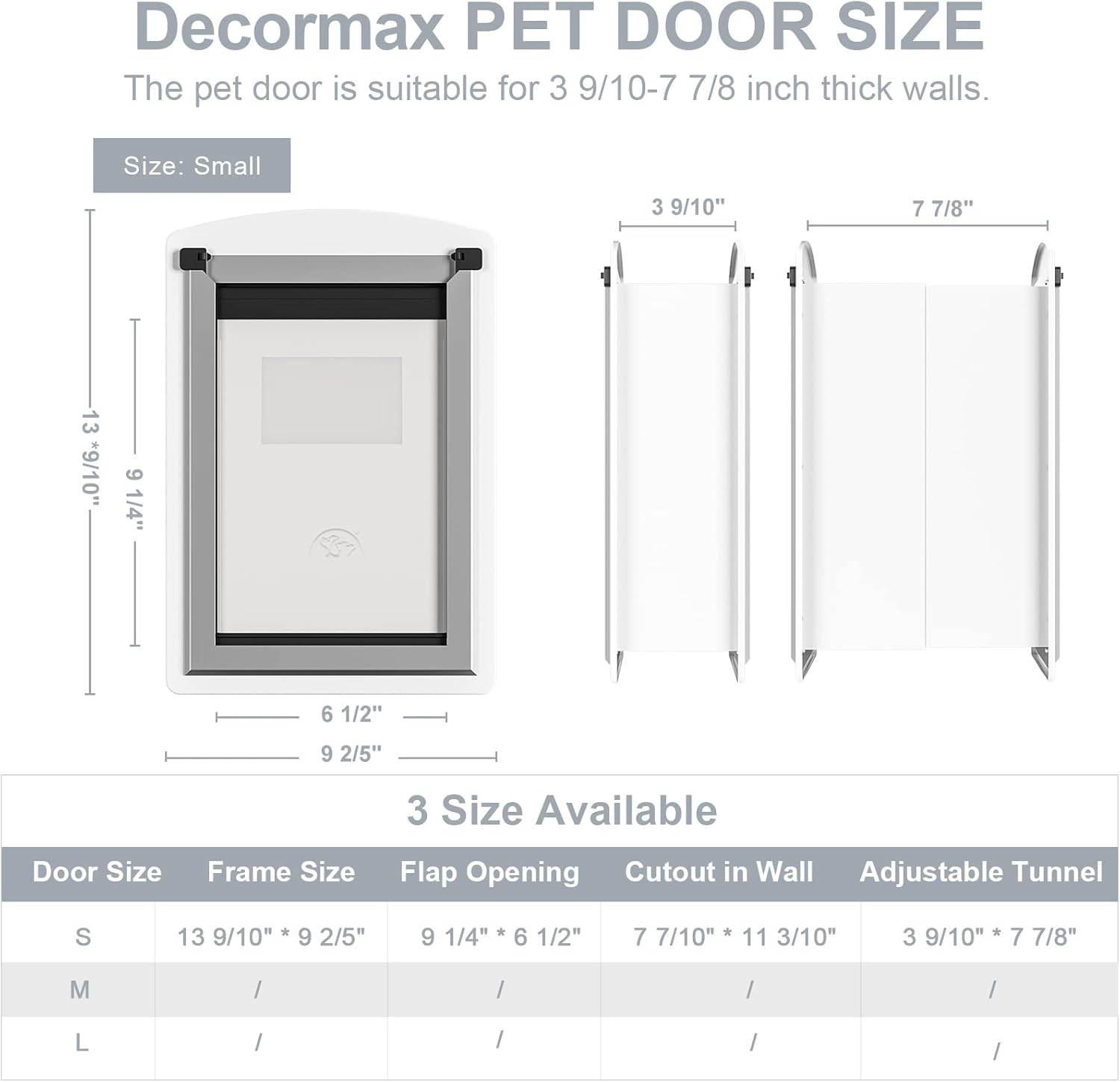 Decormax Pet Door with Telescoping Tunnel size