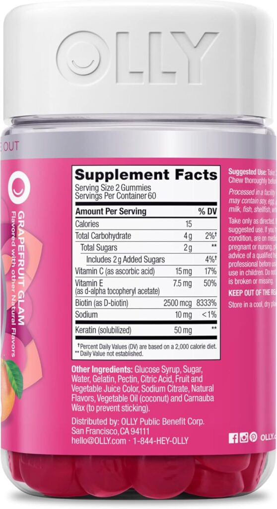 OLLY Undeniable Beauty Gummies supplement facts