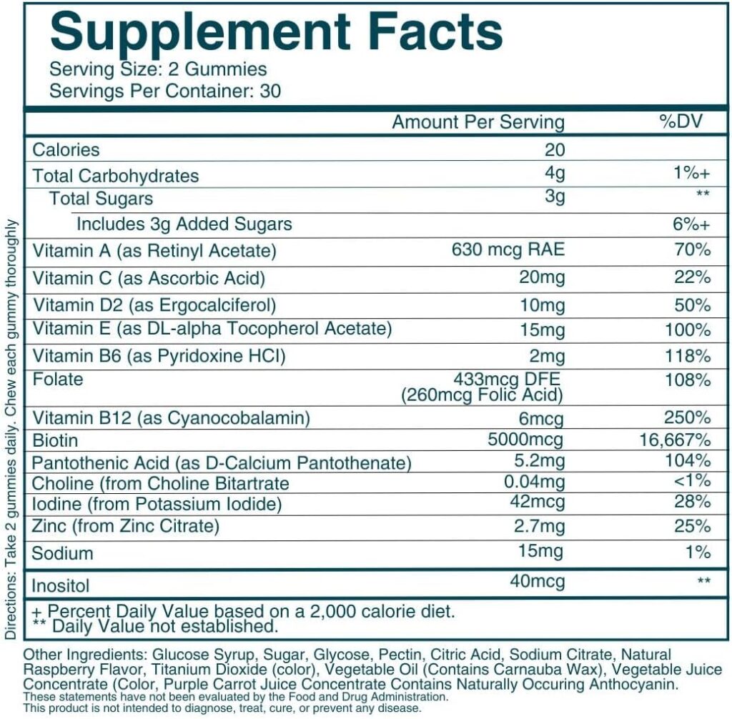 WEEM Hair, Skin, and Nails Gummies supplement facts